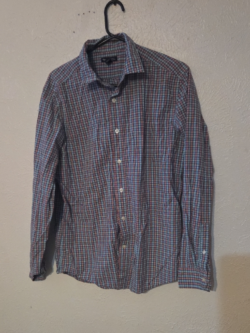 GAP Men's Multi-Check Button-Down Shirt - Blue, Red, White